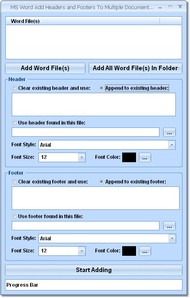 MS Word Add Headers and Footers To Multiple Documents Software screenshot